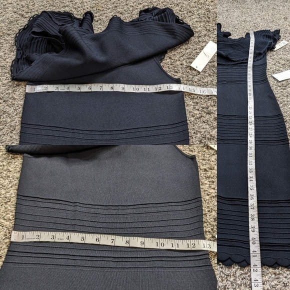 NWT Eliza J black off the shoulder layered ruffle neckline body con dress S - Picture 7 of 10